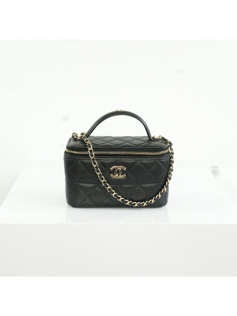 Chanel Black Slim Vanity Top Handle Bag Full Set